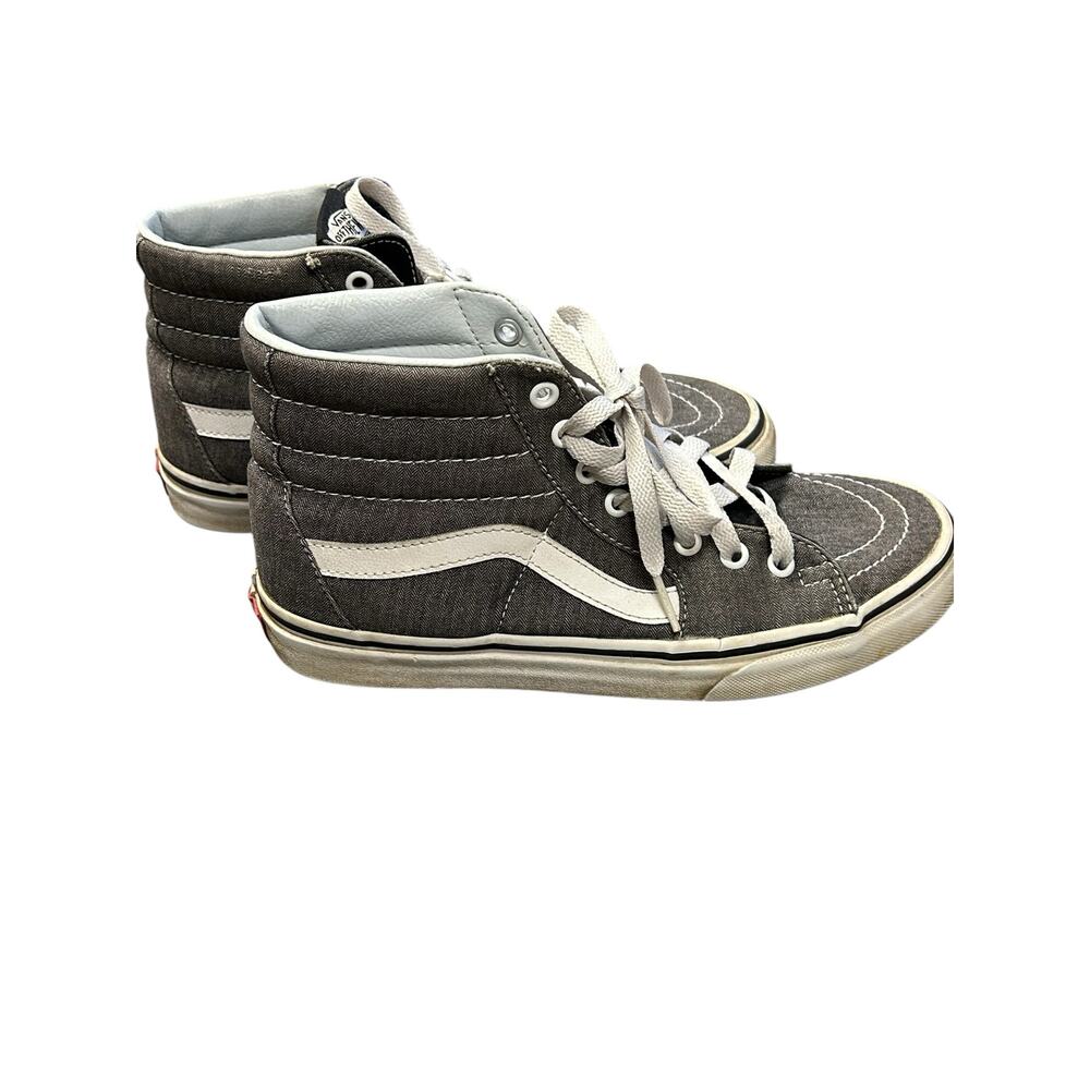 Vans Sk8-Hi Herringbone Twill‎ Grey White High Top Sneakers Size 6.5